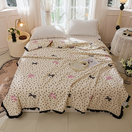 薇玛仕 2025新款韩版宽边水洗棉大豆夏被赫本风亲肤柔软夏季薄被子 赫本-蝴蝶花