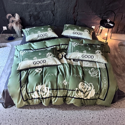 丽斐纺织 2025新款冰丝四件套 青缇玫瑰