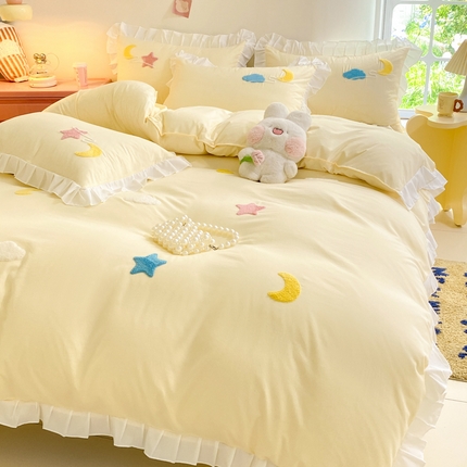 91家纺网 家纺一手货源 找家纺 雨菲家纺 2025新款公主风水洗棉四件套-星月 星月杏