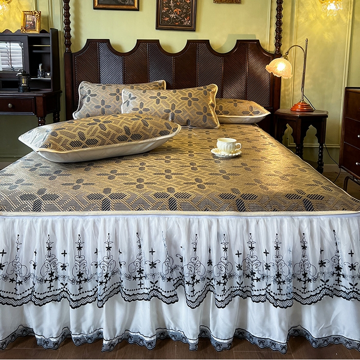 91家纺网 家纺一手货源 找家纺 网红馆（ck家纺） 2025新款可脱卸床裙款冰藤席-盛夏繁星 钴蓝