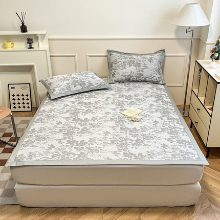 宜代光年 2025新款冷凝丝可水洗提花凉感席-床席款 凉感繁花-灰