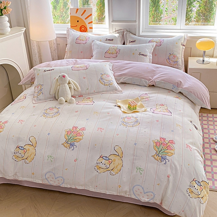 91家纺网 家纺一手货源 找家纺 天之爱 2026新款全棉印花单被套 甜心可爱猫