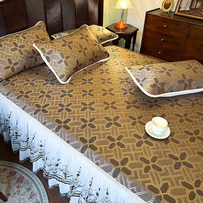 91家纺网 家纺一手货源 找家纺 网红馆（ck家纺） 2025新款可脱卸床裙款冰藤席-盛夏繁星 夏巧