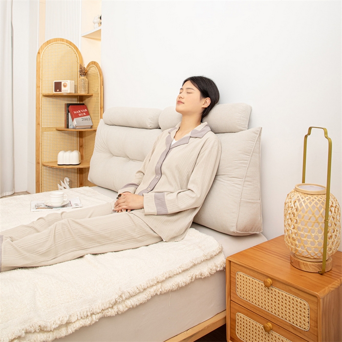 91家纺网 家纺一手货源 找家纺 沐沐家纺 2026新款灯芯绒三角靠背带头枕 浅灰色