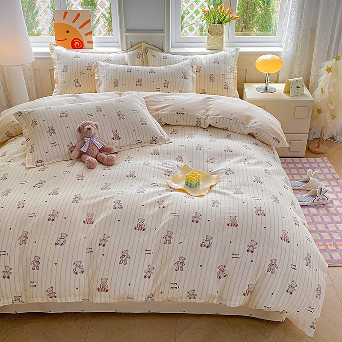 91家纺网 家纺一手货源 找家纺 天之爱 2025新款全棉印花单被套 条纹熊