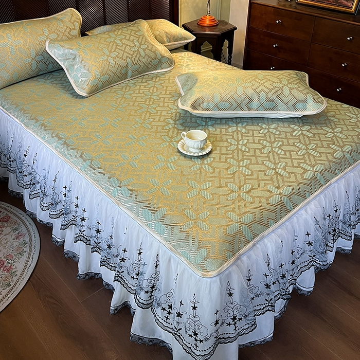 91家纺网 家纺一手货源 找家纺 网红馆（ck家纺） 2025新款可脱卸床裙款冰藤席-盛夏繁星 艾绿