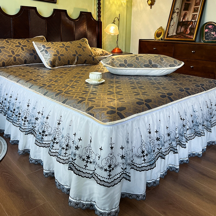 91家纺网 家纺一手货源 找家纺 网红馆（ck家纺） 2025新款可脱卸床裙款冰藤席-盛夏繁星 钴蓝