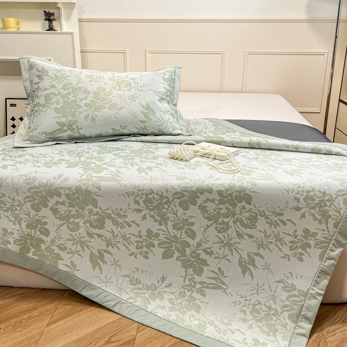 91家纺网 家纺一手货源 找家纺 宜代光年 2025新款冷凝丝可水洗提花凉感席-床席款 凉感繁花-绿