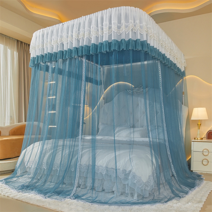 91家纺网 家纺一手货源 找家纺 迪凡保罗蚊帐 2025新款2513款双轨铝合金落地导轨蚊帐 海岛蓝