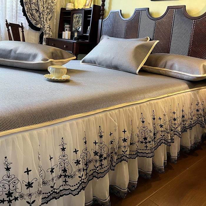 91家纺网 家纺一手货源 找家纺 网红馆（ck家纺） 2025新款可脱卸床裙款冰藤席-盛夏繁星 灰咖