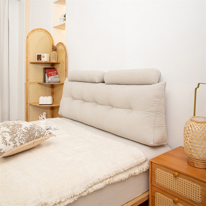 91家纺网 家纺一手货源 找家纺 沐沐家纺 2026新款灯芯绒三角靠背带头枕 浅灰色