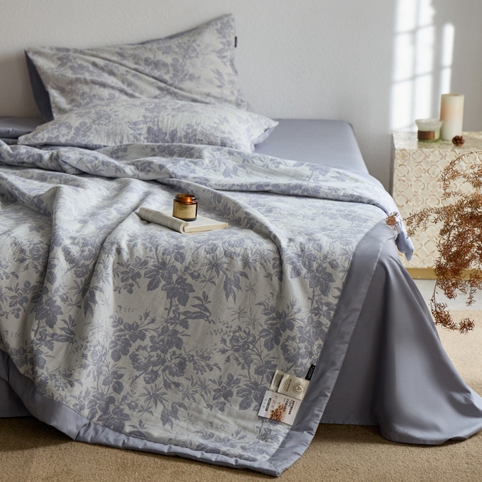 91家纺网 家纺一手货源 找家纺 宜代光年 2025新款60s水洗棉提花夏被套件繁花-紫