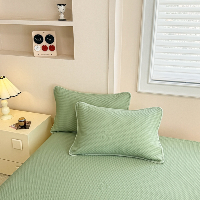 91家纺网 家纺一手货源 找家纺 布卢姆床垫 2025新款A类PE乙纶冰豆豆凉席床裙款 樱桃 绿