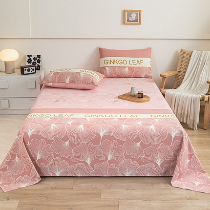 91家纺网 家纺一手货源 找家纺 芃成家纺 2025新款加厚老粗布床单 流光银杏-粉