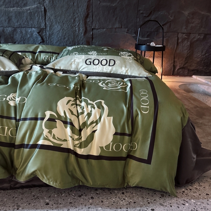 91家纺网 家纺一手货源 找家纺 丽斐纺织 2025新款冰丝四件套 青缇玫瑰