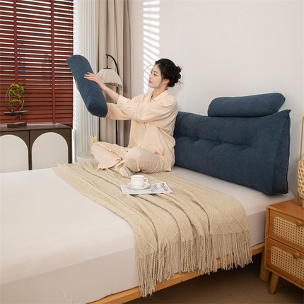 沐沐家纺 2026新款雪尼绒三角靠背带头枕 深蓝