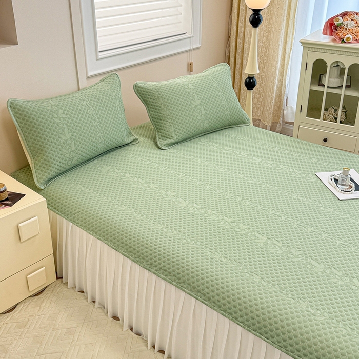 91家纺网 家纺一手货源 找家纺 布卢姆床垫 2025新款A类PE乙纶冰豆豆凉席床裙款 夏日藤萝 绿