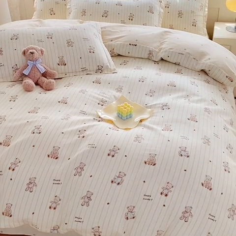 91家纺网 家纺一手货源 找家纺 天之爱 2025新款全棉印花单被套 条纹熊