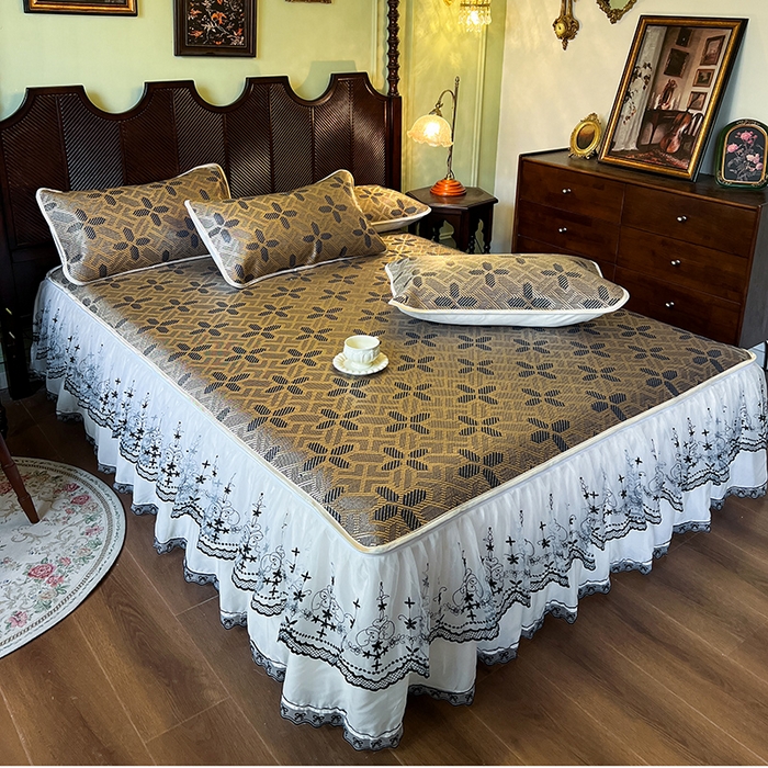 91家纺网 家纺一手货源 找家纺 网红馆（ck家纺） 2025新款可脱卸床裙款冰藤席-盛夏繁星 钴蓝