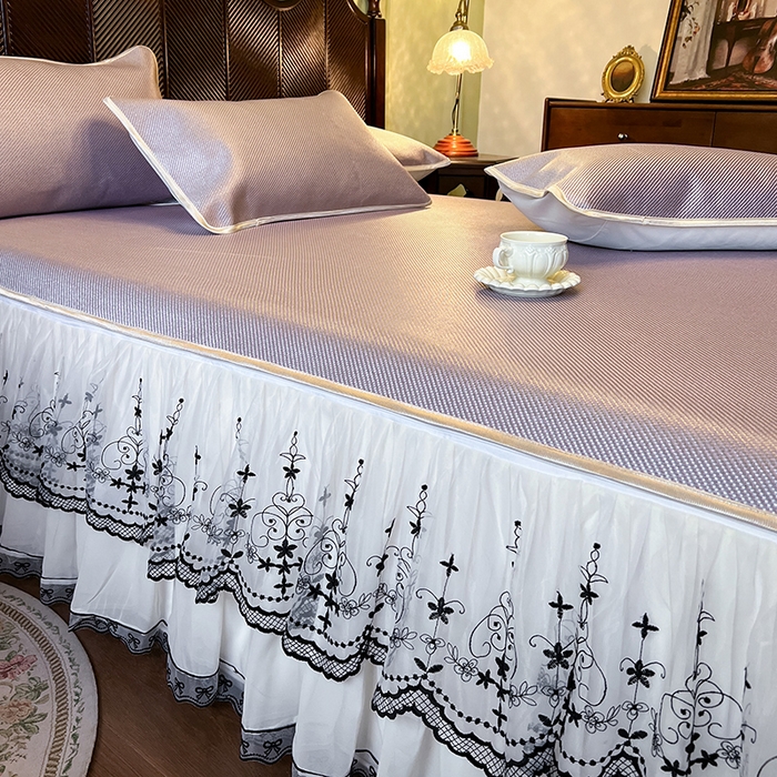 91家纺网 家纺一手货源 找家纺 网红馆（ck家纺） 2025新款可脱卸床裙款冰藤席-盛夏繁星 烟粉