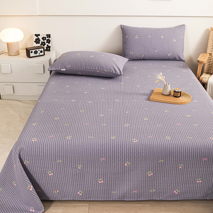 91家纺网 家纺一手货源 找家纺 芃成家纺 2025新款加厚老粗布床单 爱心樱桃