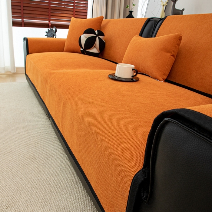 91家纺网 家纺一手货源 找家纺 沐沐家纺 2026新款沐春沙发垫 柑橘橙