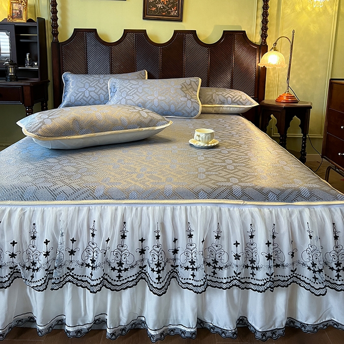 91家纺网 家纺一手货源 找家纺 网红馆（ck家纺） 2025新款可脱卸床裙款冰藤席-盛夏繁星 雾清