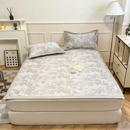 91家纺网 家纺一手货源 找家纺 宜代光年 2025新款冷凝丝可水洗提花凉感席-床席款 凉感繁花-咖