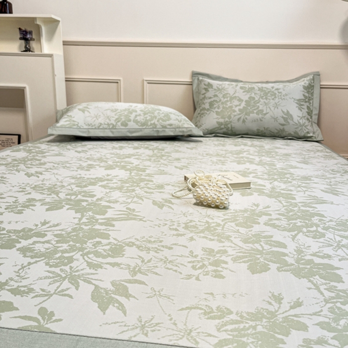 91家纺网 家纺一手货源 找家纺 宜代光年 2025新款冷凝丝可水洗提花凉感席-床席款 凉感繁花-绿