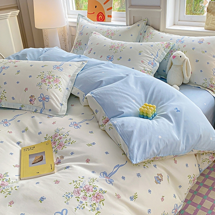 91家纺网 家纺一手货源 找家纺 天之爱 2025新款全棉印花四件套 幽幽花间兔