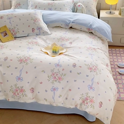 91家纺网 家纺一手货源 找家纺 天之爱 2025新款全棉印花单被套 幽幽花间兔