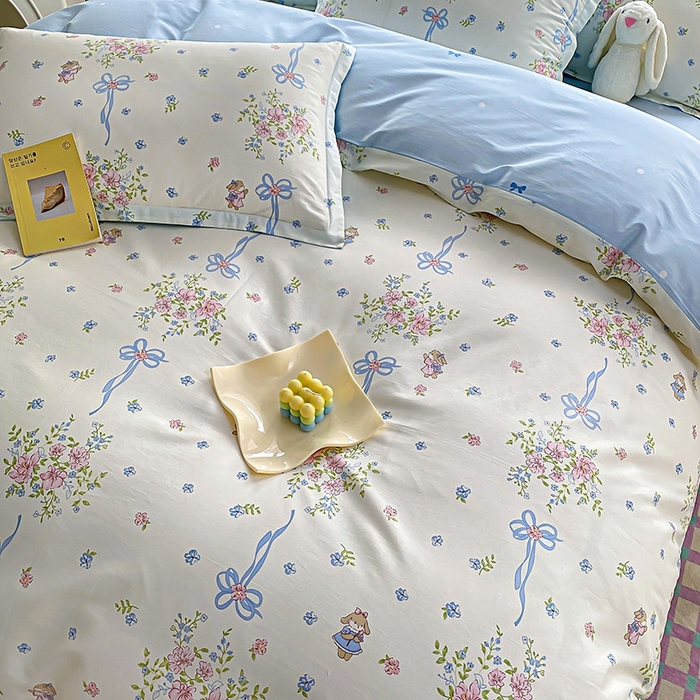 91家纺网 家纺一手货源 找家纺 天之爱 2025新款全棉印花四件套 幽幽花间兔