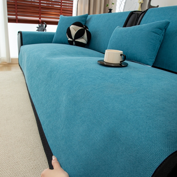 91家纺网 家纺一手货源 找家纺 沐沐家纺 2026新款沐春沙发垫 海风蓝