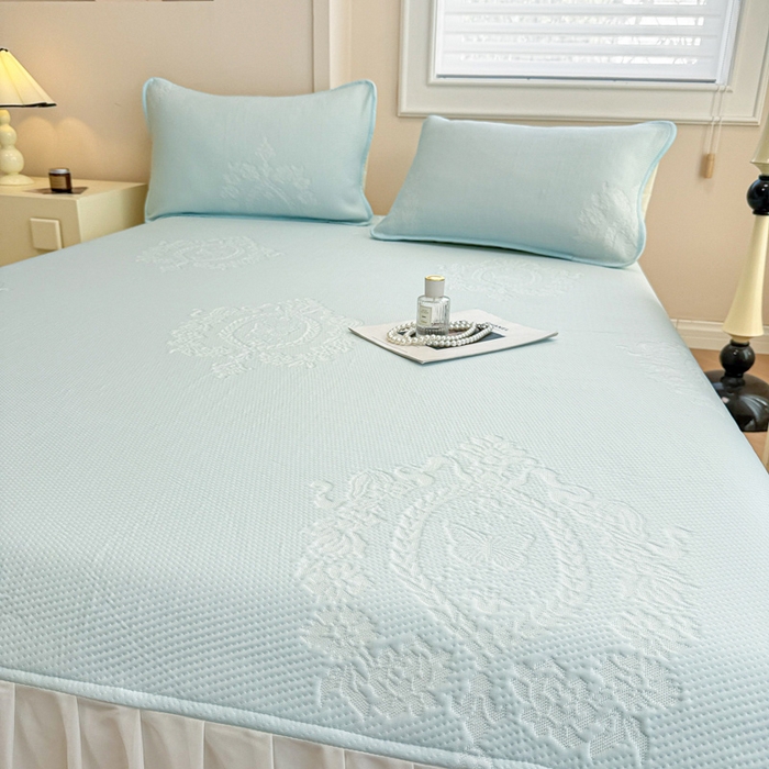 91家纺网 家纺一手货源 找家纺 布卢姆床垫 2025新款A类PE乙纶冰豆豆凉席床裙款 蝴蝶花镜 蓝