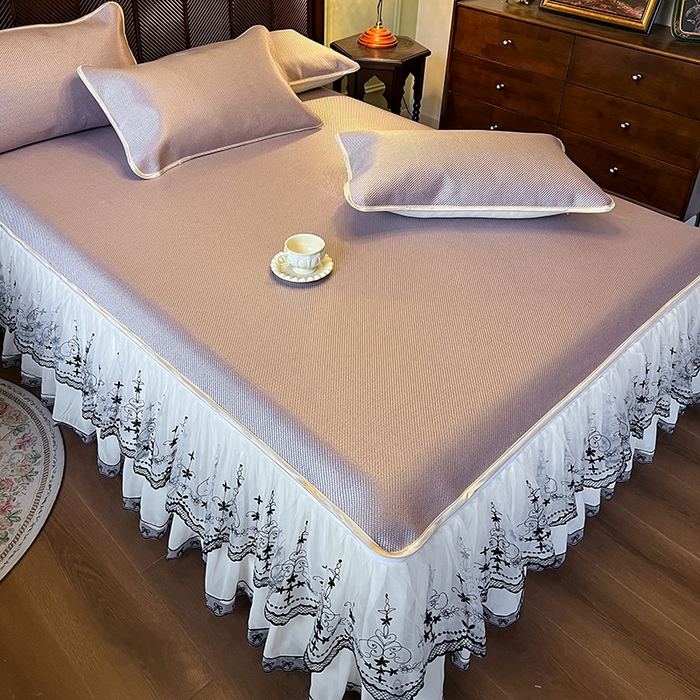 91家纺网 家纺一手货源 找家纺 网红馆（ck家纺） 2025新款可脱卸床裙款冰藤席-盛夏繁星 烟粉