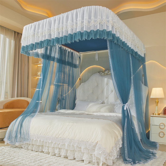 91家纺网 家纺一手货源 找家纺 迪凡保罗蚊帐 2025新款2513款双轨铝合金落地导轨蚊帐 海岛蓝