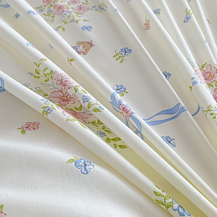 91家纺网 家纺一手货源 找家纺 天之爱 2025新款全棉印花四件套 幽幽花间兔