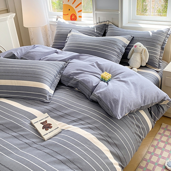 91家纺网 家纺一手货源 找家纺 天之爱 2025新款全棉印花四件套 芬利莱-灰