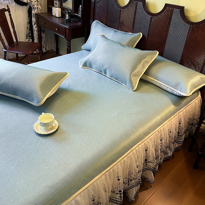 91家纺网 家纺一手货源 找家纺 网红馆（ck家纺） 2025新款可脱卸床裙款冰藤席-盛夏繁星 荷绿