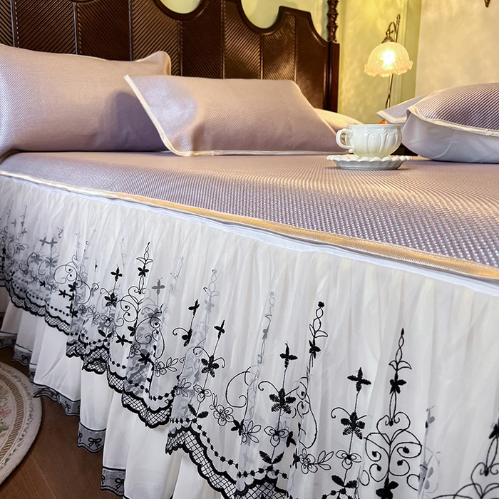 91家纺网 家纺一手货源 找家纺 网红馆（ck家纺） 2025新款可脱卸床裙款冰藤席-盛夏繁星 烟粉