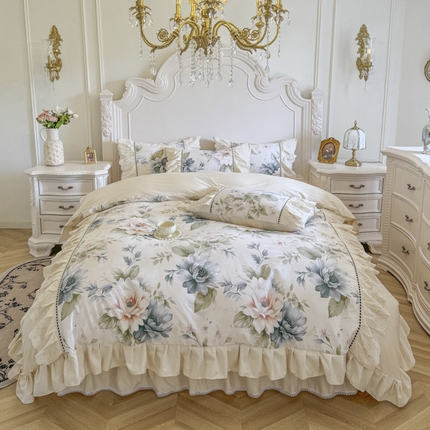 （总）亲亲公主 2025新款全棉法式立体蝴蝶花边四件套--米娅