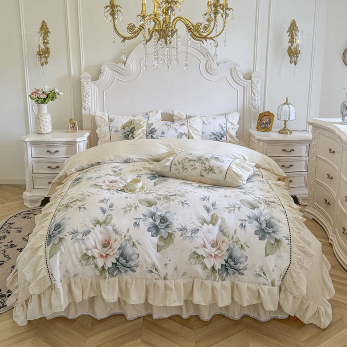 91家纺网 家纺一手货源 找家纺 （总）亲亲公主 2025新款全棉法式立体蝴蝶花边四件套--米娅