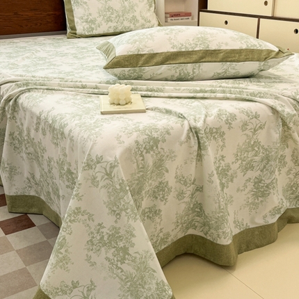 宜代光年  2025新款全棉老粗布数码印花床单（拼角工艺） 绿蔓