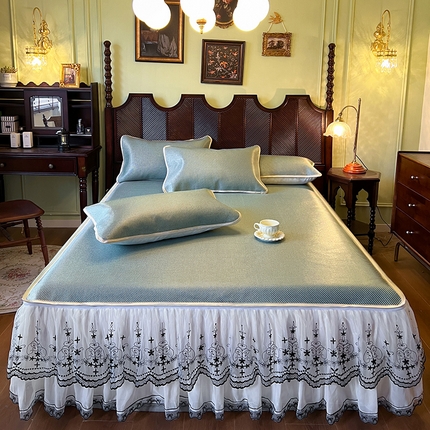 网红馆（ck家纺） 2025新款可脱卸床裙款冰藤席-盛夏繁星 荷绿