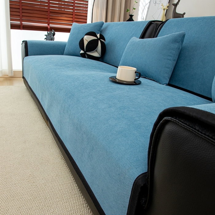 91家纺网 家纺一手货源 找家纺 沐沐家纺 2026新款沐春沙发垫 青雾蓝