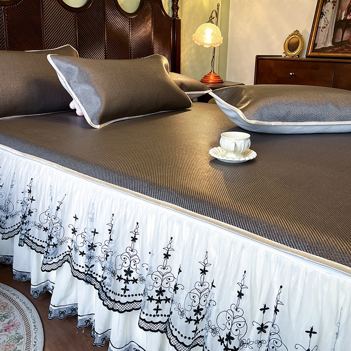 91家纺网 家纺一手货源 找家纺 网红馆（ck家纺） 2025新款可脱卸床裙款冰藤席-盛夏繁星 灰咖