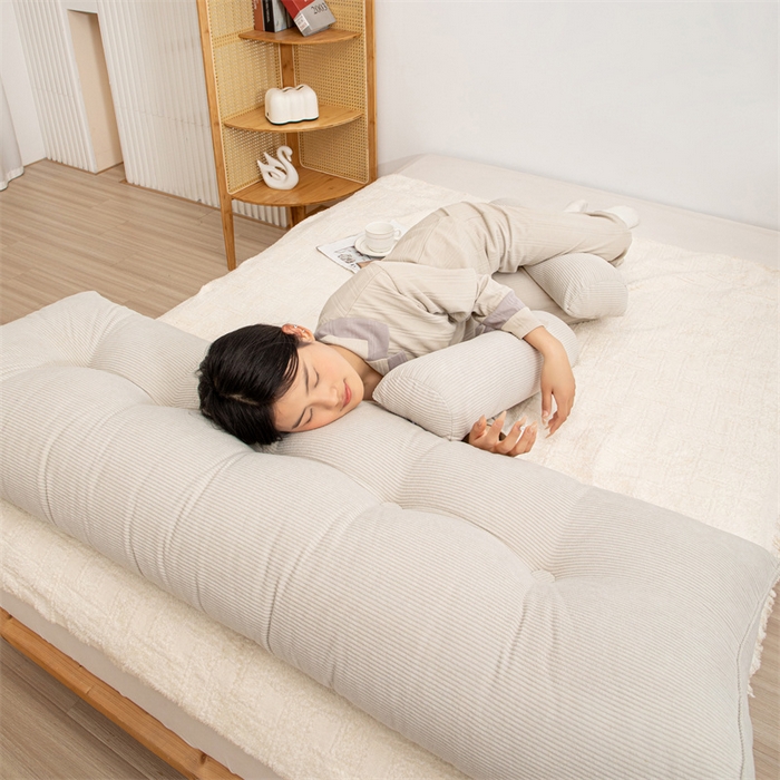 91家纺网 家纺一手货源 找家纺 沐沐家纺 2026新款灯芯绒三角靠背带头枕 浅灰色