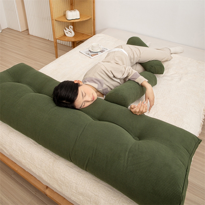 91家纺网 家纺一手货源 找家纺 沐沐家纺 2026新款灯芯绒三角靠背带头枕 墨玉绿