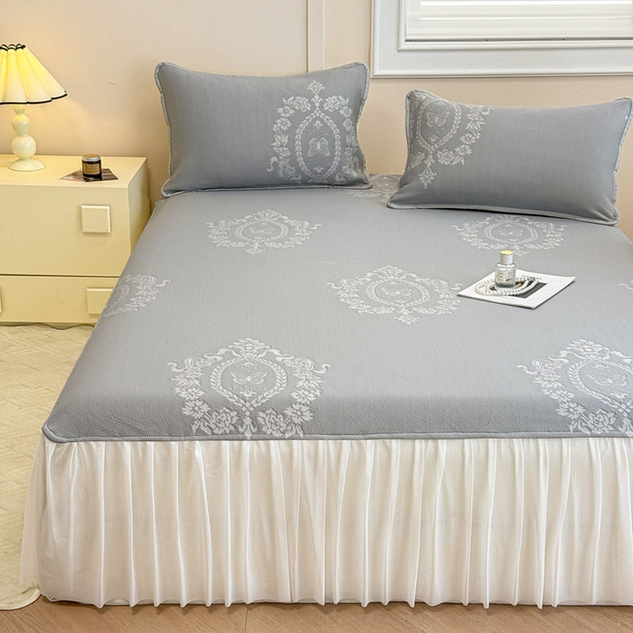 91家纺网 家纺一手货源 找家纺 布卢姆床垫 2025新款A类PE乙纶冰豆豆凉席床裙款 蝴蝶花镜 灰