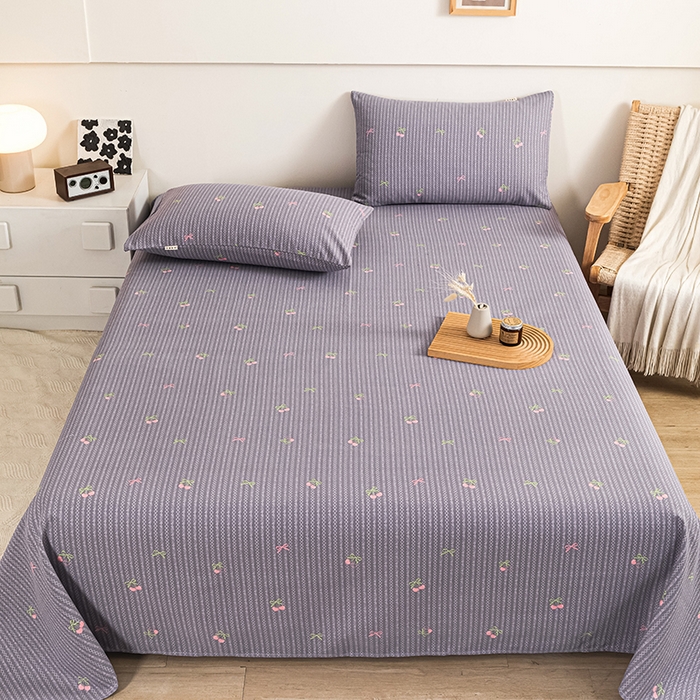 91家纺网 家纺一手货源 找家纺 芃成家纺 2025新款加厚老粗布床单 爱心樱桃